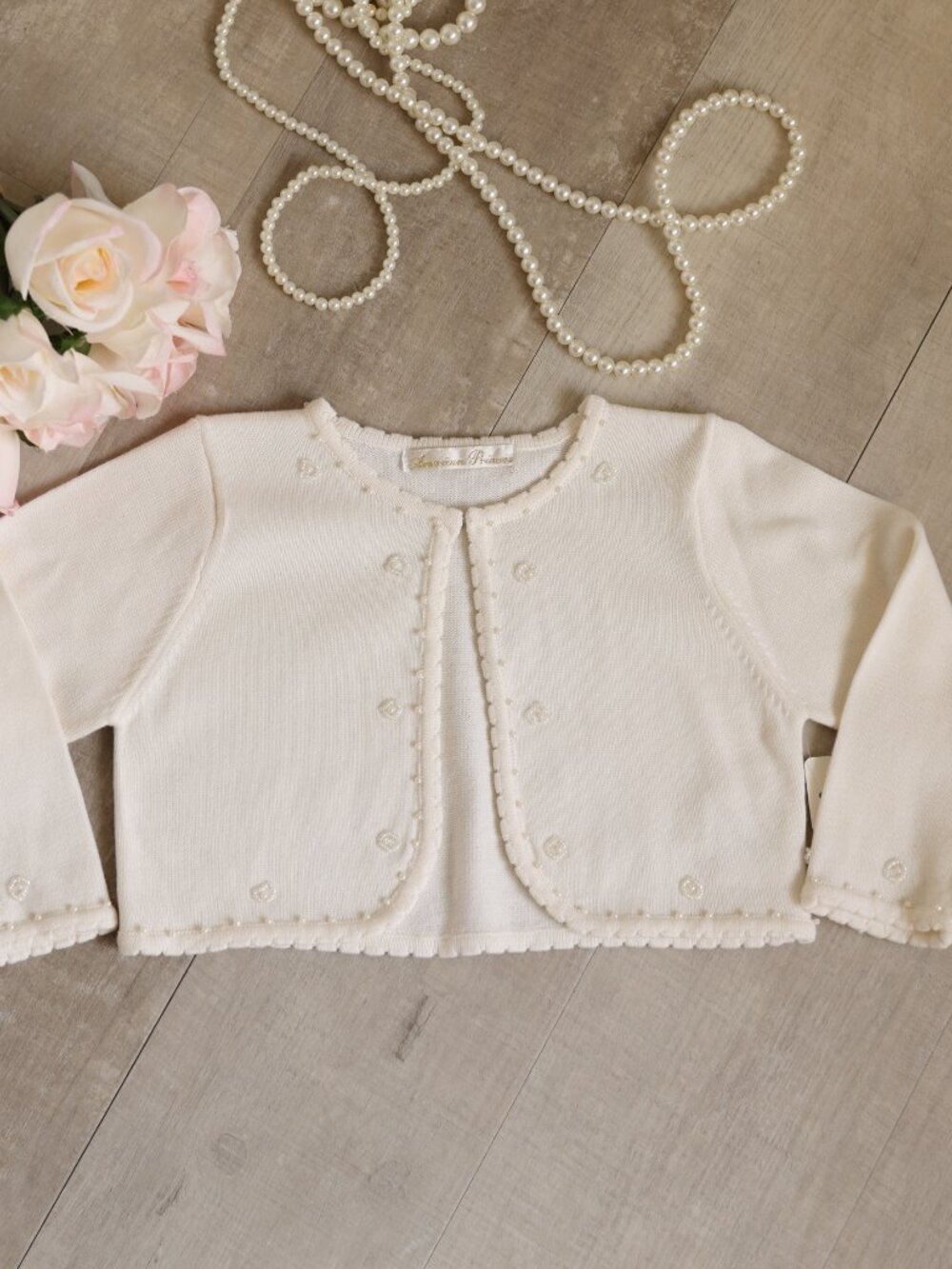 Ivory Cropped Cardigan Pearls Seed Beads Girls Special Occasion NWOT